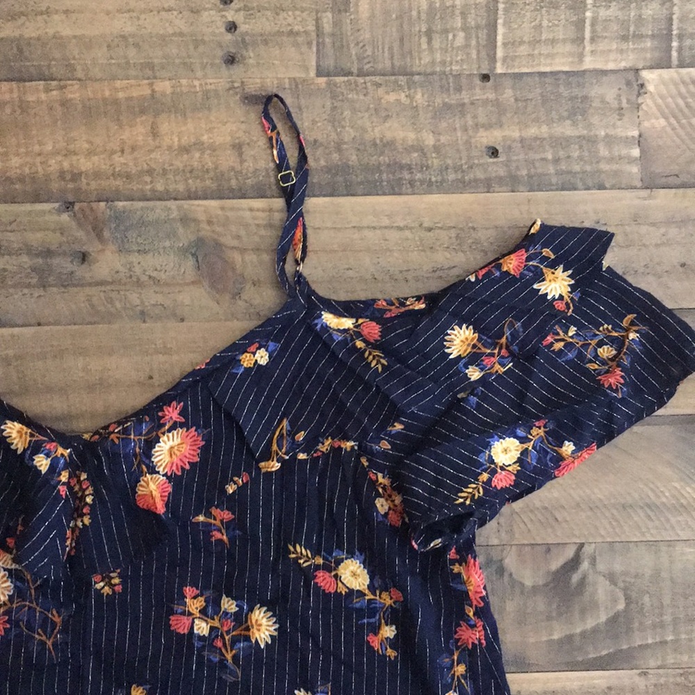 Boutique shop floral rayon fabric tank - dark blue